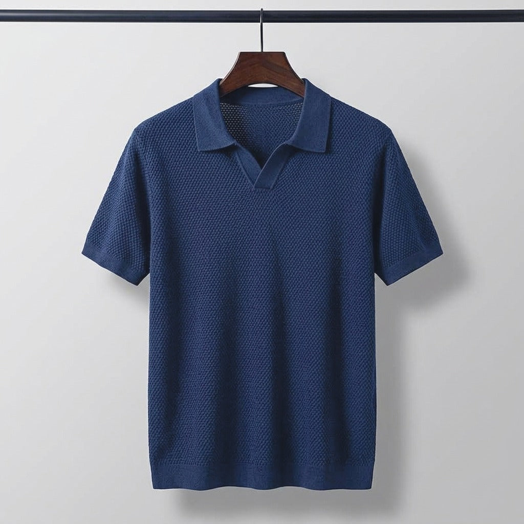 Valenzo Cotton Knit Polo - Navy