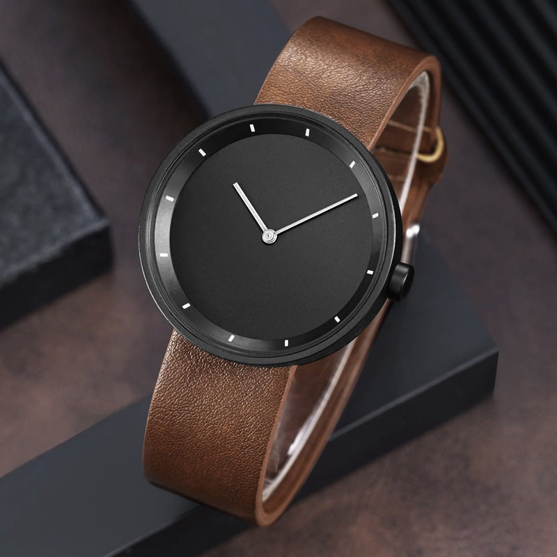 Valenzo Minimalist Watch - Obsidian / Cognac