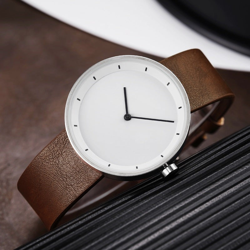 Valenzo Minimalist Watch - Silver / Cognac