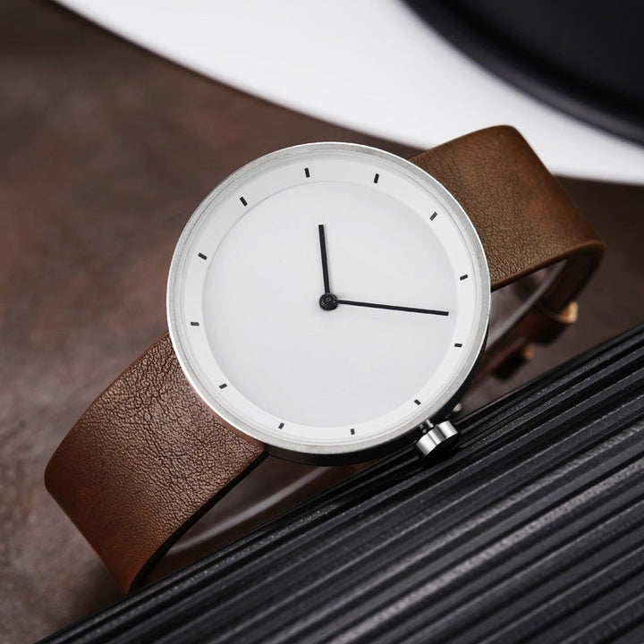 Valenzo Minimalist Watch - Silver / Cognac