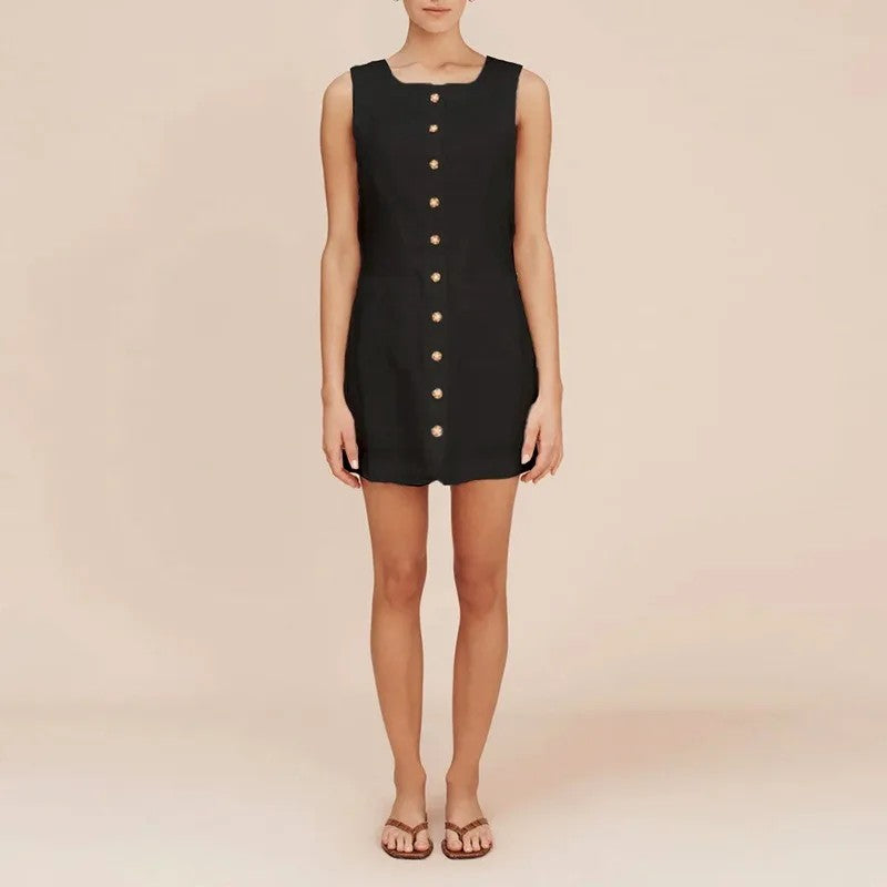 Varena Linen Mini Dress - Black