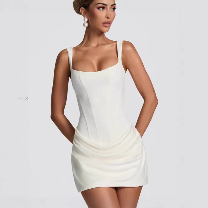 Vendome Square Neck Mini Dress - White