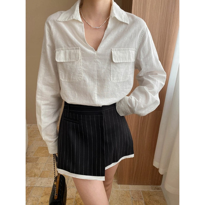 Verona Linen V-Neck Shirt - White