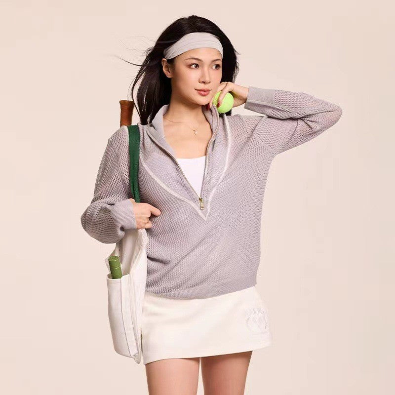Vero Perforated Tennis Top - Ash Gray