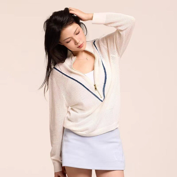 Vero Perforated Tennis Top - Ecru