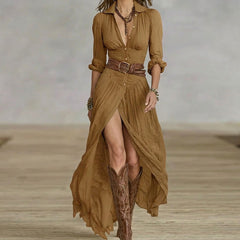 Évora Plunge Maxi Dress - Terracotta