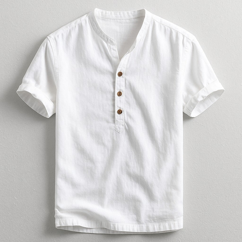 Zadar Linen Henley Shirt - Crisp White