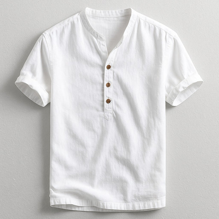 Zadar Linen Henley Shirt - Crisp White