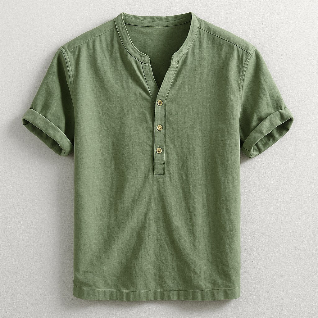 Zadar Linen Henley Shirt - Olive