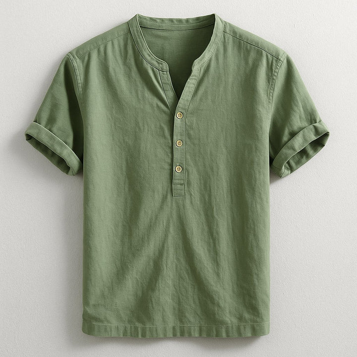 Zadar Linen Henley Shirt - Olive