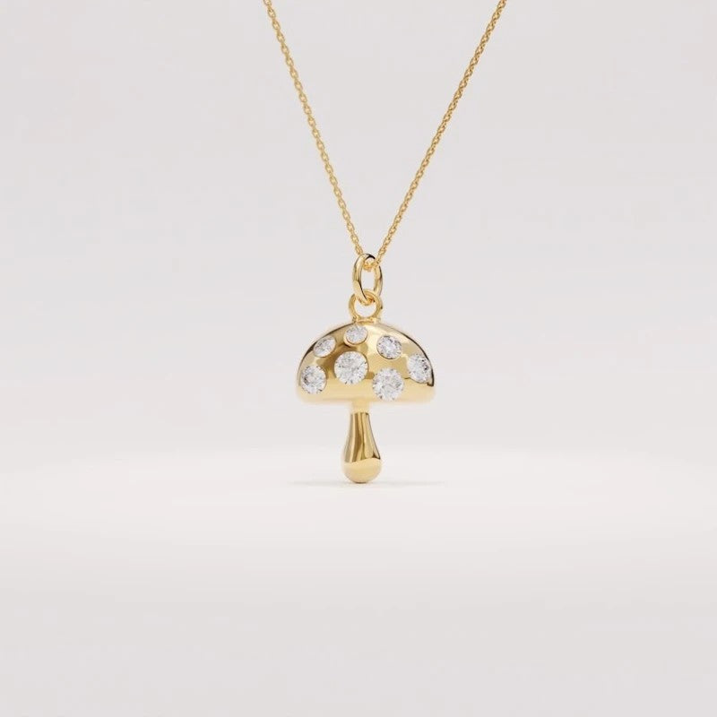 Zirconia Mushroom Necklace - Gold