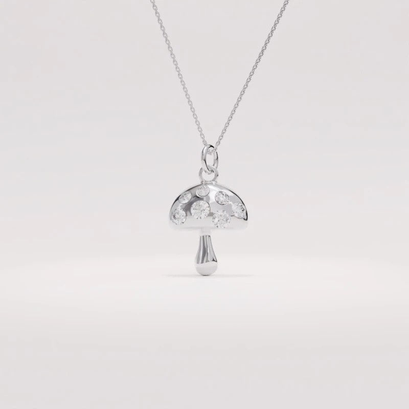 Zirconia Mushroom Necklace - Silver