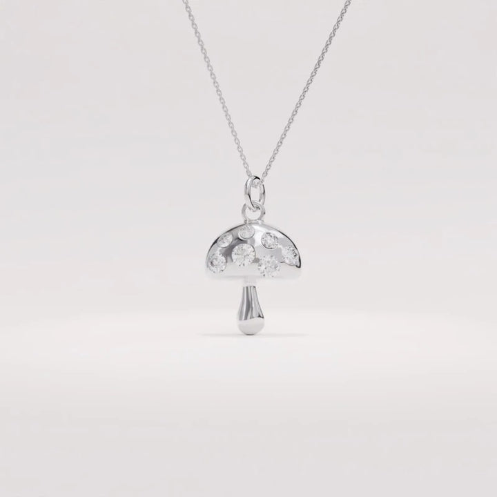 Zirconia Mushroom Necklace - Silver